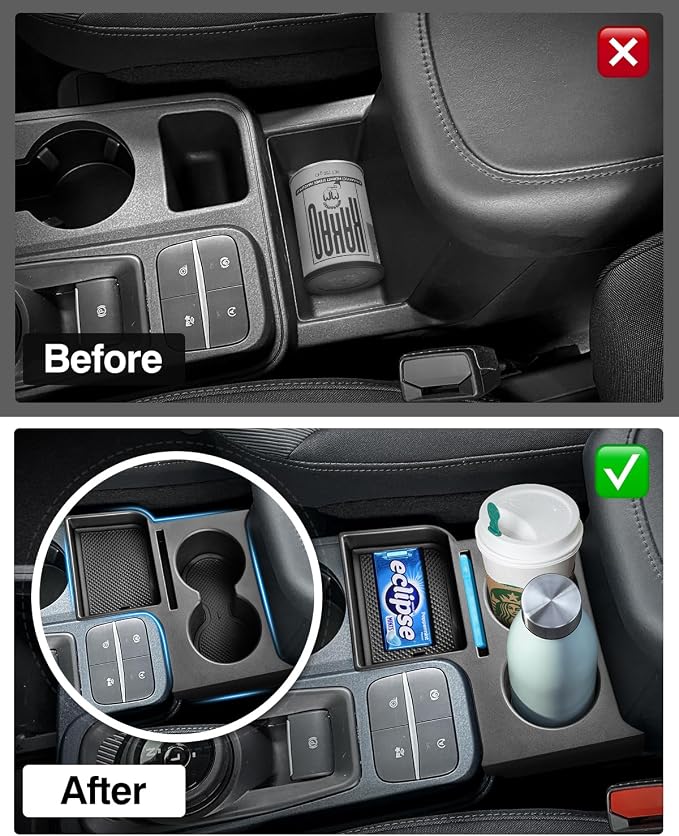 Karltys Maverick Cup Holder Insert Center Console Organizer for 2022 2023 2024 2025 Ford Maverick Accessories, Car Front Seat Armrest Storage Box for Maverick Multi-Functional Drink Cup Holder Tray