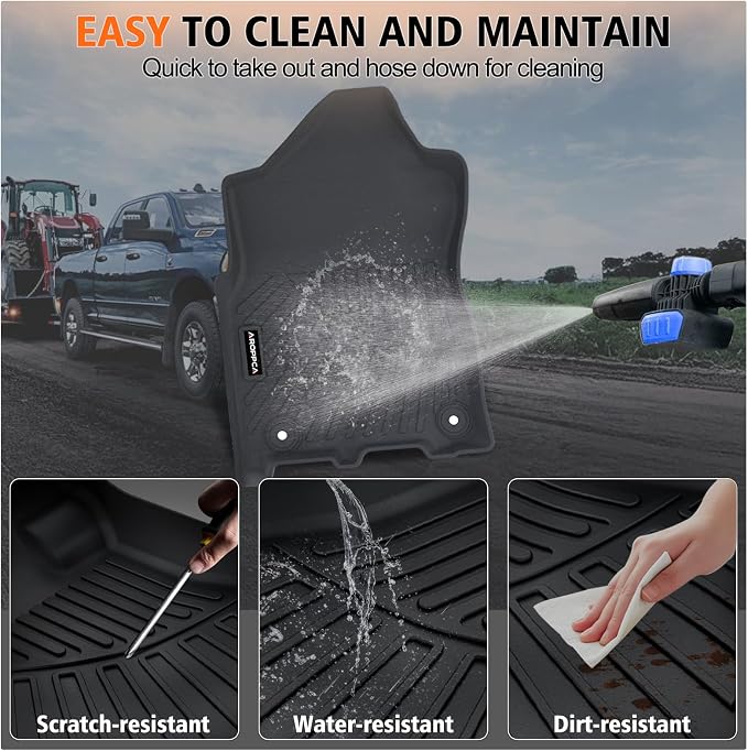 Floor Mats for 2019-2025 2026 Ram 2500/3500 Crew-Cab | 1st Row Bucket Seat (Not for PTO KIT Models), TPE Rubber Floor Liners Anti-Slip Automotive Mats for 2024 Ram Accessories