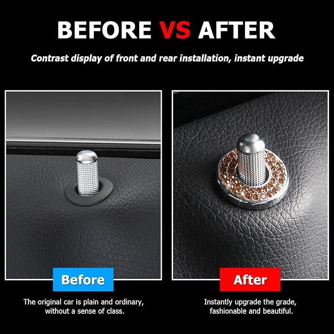 4PCS Bling Inner Car Door Lock Cover Stickers, Rhinestones Pull Rod Bolt Decorations, Crystal Auto Decals for Women Girls, Sparkly Car Door Lock Pin Caps for C Class C200L GLC260 C260L