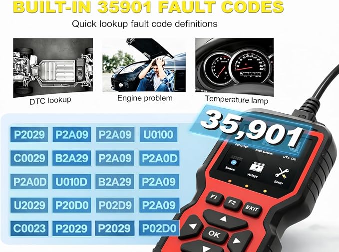 V519 OBD2 Scanner Diagnostic Tool, Car Code Reader with 35,901 Built-in DTC Lookup, Check Engine Light Reader, Live Data, I/M Readiness, Battery Voltage Test, for 1996+ Vehicles