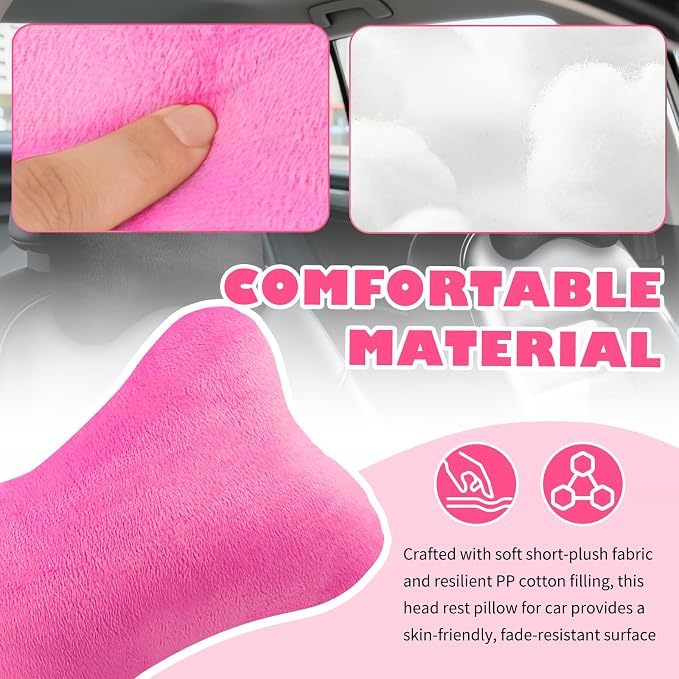 2PCS Soft Car Headrest Pillow,Ergonomic Car Neck Pillow (Magenta) | for Driving Relief Neck Fatigue,Universal Cars Pillows Headrest for Cars Interior Accessories with Detachable Cover