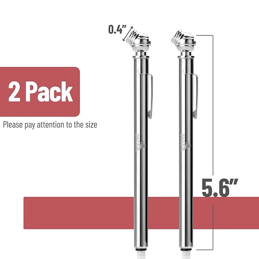 UNCO- Pencil Tire Pressure Gauge, 2 Pack, 10-75 PSI, Stainless Steel Body | Metal Made Nozzle, Rust and Corrosion Resistant, Pencil Air Pressure Gauge for Tires, 3 Measurements for Cars, Bikes