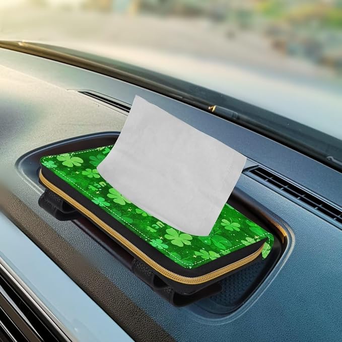 Four Leaves Print Car Sun Visor Napkin Holder U Leather Backseat Visor Tissue Holder Visor Backseat Tissue Case Accessories