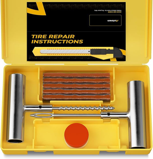 AUTOWN Tire Repair Kit with Plugs Fix Punctures & Plug Flats with Ease - Heavy Duty Flat Tire Puncture Repair Kit for Car, Motorcycle, ATV, UTV, RV, Trailer, Tractor, Jeep, Etc