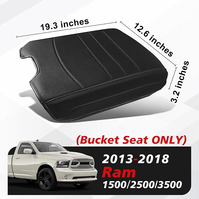 Muslogy Center Console Armrest Cover Fit for Dodge Ram1500/2500/3500 2013-2018 Accessories, Comfort Armrest Pad Console Lid Cushion Vegan Leather Regular Thick(Bucket Seat ONLY)