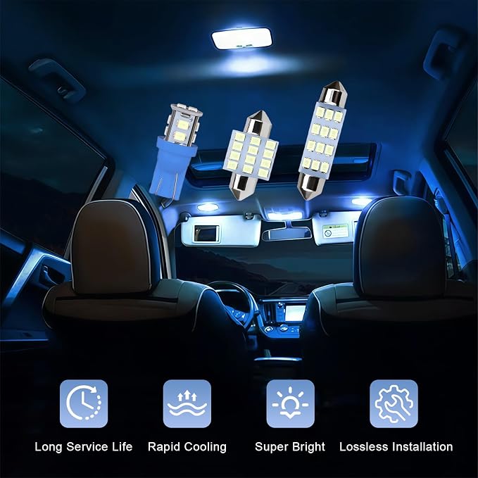 24 PCS Car Interior LED Lights Kit 194 T10 DE3175 578 31mm 41mm LED Bulbs Interior Replacement Bulbs for Car Map License Plate Door Side Marker Dome Light (Ice Blue)