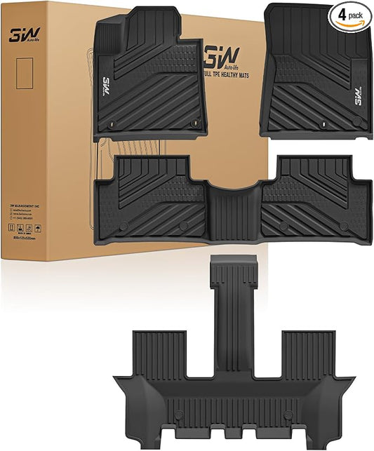 3W Floor Mats Compatible with Kia Sorento 6/7 Seats 2021-2026(Not Fit for Hybrid & PHEV), TPE All Weather Protection Floor Mats Custom Fit 3 Rows Car Floor Liners Set Car Mats Acessoires, Black