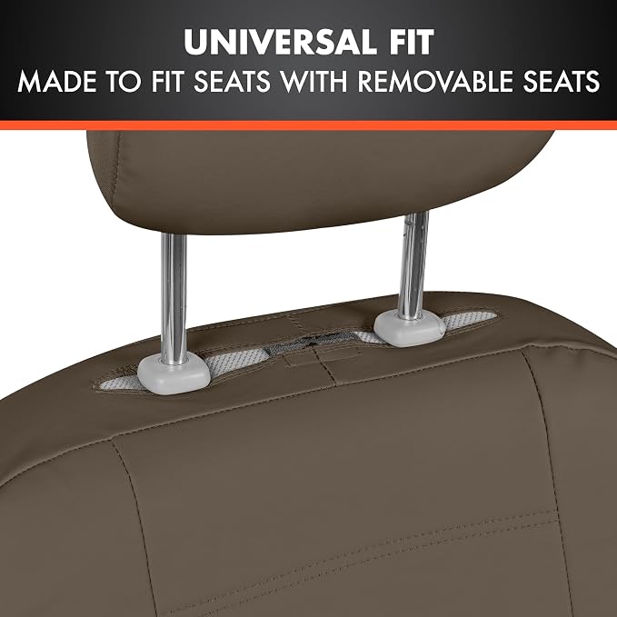 BDK 9-Piece Beige Leather Car Seat Cover Full Set, Front Seat Cover and Rear Bench Seat Cover, Universal Fit Car Seat Covers for Cars Trucks SUVs Vans, Complete Full Coverage Protection For Vehicles