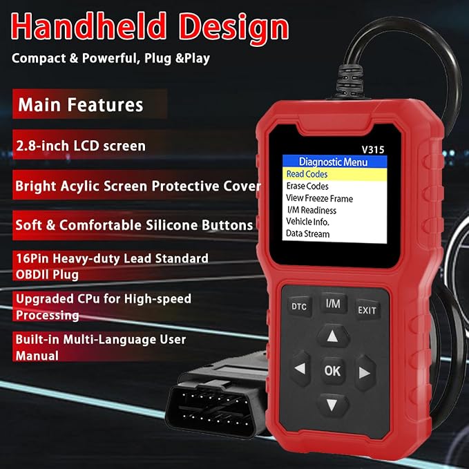V315 OBD2 Diagnostic Diagnostic Tool Tool, Code Reader, Engine Light Diagnostic Tool, Battery Voltage Tester, for OBD2 Cars & Trucks Since 1996