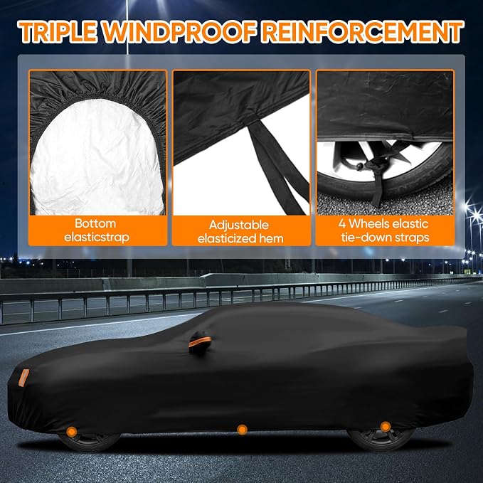 Car Cover Custom Fit for Chevy Camaro 2010-2026, Outdoor Waterproof All Weather Heavy Duty Full Exterior Cover for Sun Rain Snow UV Dust Protection with Door Zipper