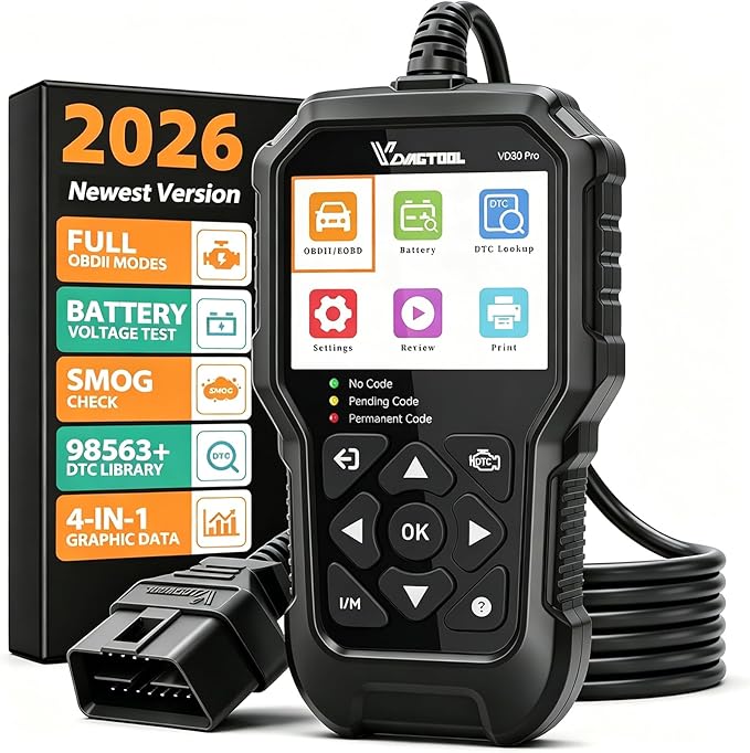 VDIAGTOOL VD30 Pro Car Code Reader, OBD2 Scanner Diagnostic Tool for Cars and Trucks, Check Engine Code Reader, OBD2 Scanner with Reset, escaner automotriz I/M Readiness for All OBDII Vehicles