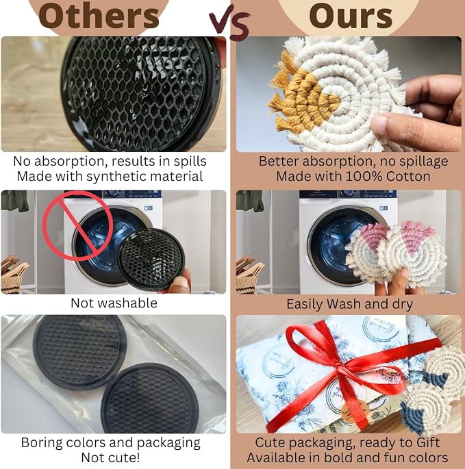 Cotton Car Coasters for Cup Holders, 2PC Car Cup Coasters, Drink Coaster Holder, Cute cupholder Coaster Accessories for Women, Macrame, Boho (Mystic Peacock)