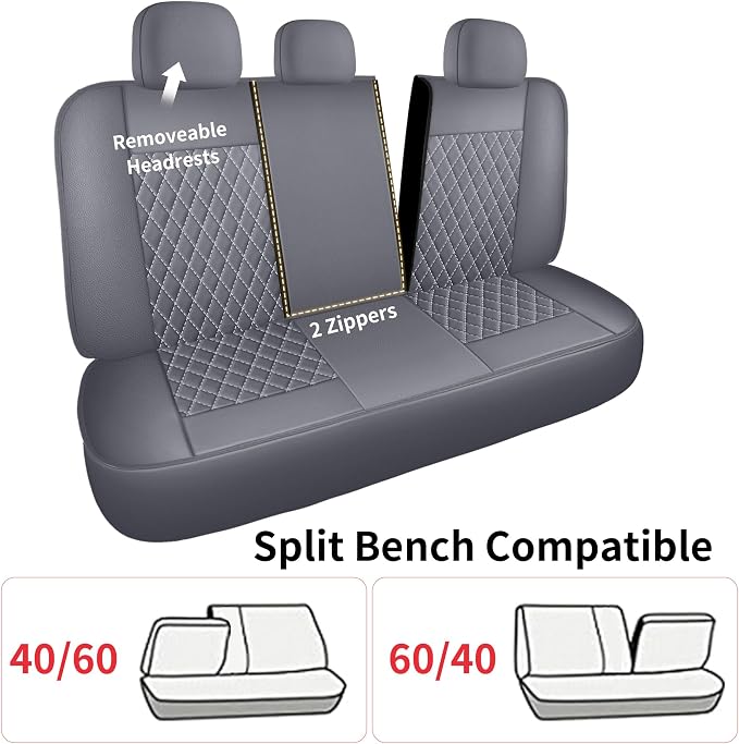 HChengkikz Car Seat Cover, Leather, Waterproof (Gray) | Breathable, PU Premium, Airbag Compatible, Universal Fit for Most Cars Sedans SUVs Vans and Trucks