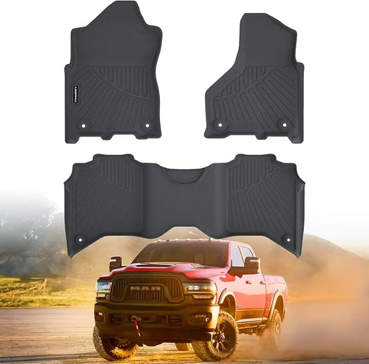 Floor Mats for 2019-2025 2026 Ram 2500/3500 Crew-Cab | 1st Row Bucket Seat (Not for PTO KIT Models), TPE Rubber Floor Liners Anti-Slip Automotive Mats for 2024 Ram Accessories
