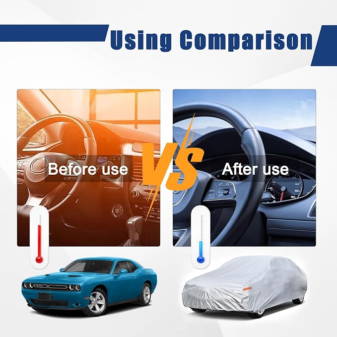 Kayme 6 Layers Car Cover Custom Fit for Dodge Challenger SXT SRT Hellcat Demon R/T (2008-2025) Waterproof All Weather for Automobiles, Outdoor Full Cover Rain Sun UV Protection.Silver
