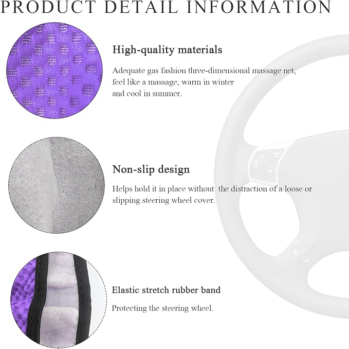Yourkar Elastic Steering Wheel Cover, 15"×15" Comfy Breathable Stretch Steering Wheel Protector, Ice-Silk Cloth Polyester Steering Wheel Cover for Men Women, Car Accessories (Purple)