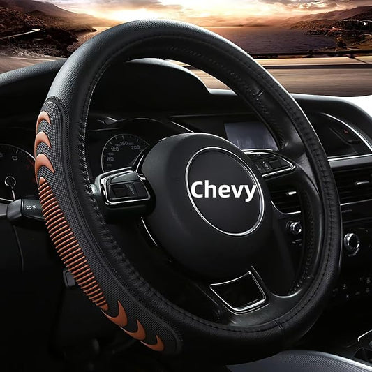 Leather Steering Wheel Cover for Chevy Silverado 1500 2500 3500, 14.5-15 inches Car Steering Wheel Cover with Anti-Slip Massage Particle (Brown)
