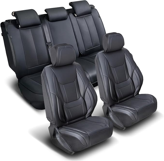 Coverland Custom Truck Car Seat Covers Full Set for [2021-2026 Ford F150 Super, SuperCrew Cab Front Bucket Seats Rear 40/60 Bench w/o Armrest] - Protector Water Resistant Leather [Full Set-Black]