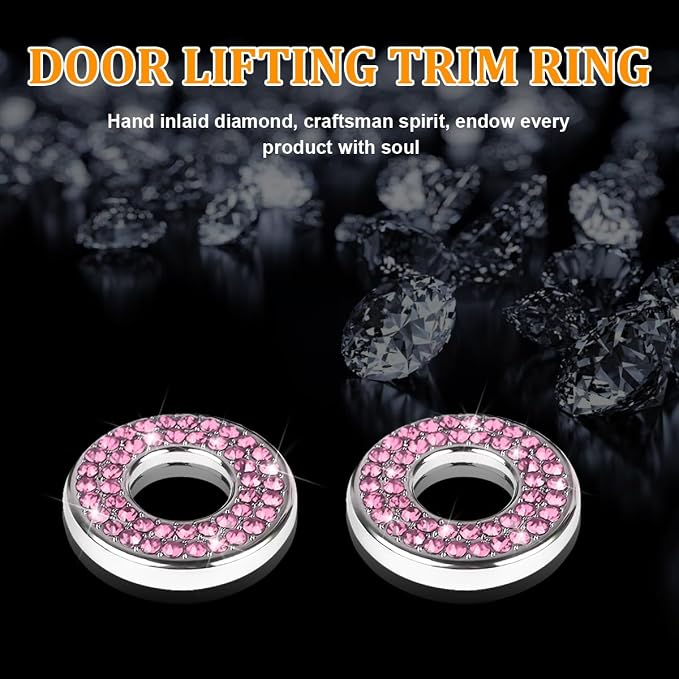 Osilly 4 Pcs Bling Car Inner Door Lock Covers, Crystal Pull Rod Bolt Stickers, Sparkly Rhinestones Auto Door Bolt Decorations, Vehicle Lock Pin Cap Decors for C Class C200L GLC260 C260L (Pink)