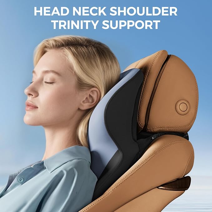 BEBAS Car Headrest Pillow, Ergonomic Neck Pillow with Memory Foam, Enlarged Surface for Head Neck Shoulder Support, Breathable Removeable Car Seat Pillow for Pain Relief(BlackBlue, 1 Pack)