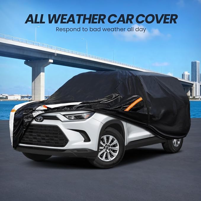 Multi-Layer Car Cover Custom Fit for Toyota Grand Highlander(2013-2026), 100% Waterproof All Weather for Automobiles, Gift with Towel, Heavy Duty Car Covers for Rain Sun UV Protection With Door Zipper