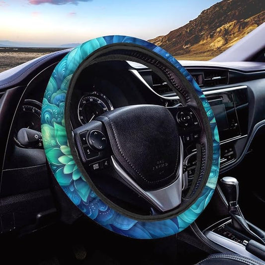AFPANQZ Green Bohemian Flower Steering Wheel Protection for Automotive Steering Wheel Covers, Sweat Absorption Comfort Grip for Driver Women Men