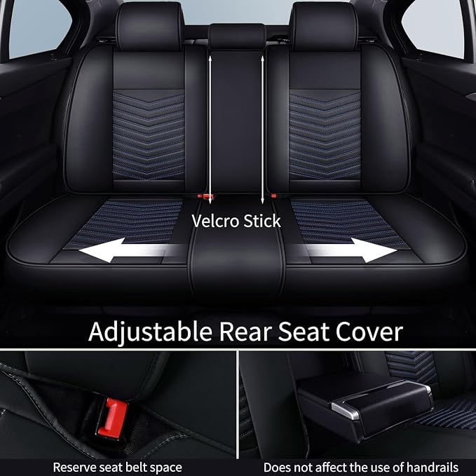 HChengkikz Car Seat Cover, Waterproof Faux Leather (Black + Blueline) | Easy Maintenance, Airbag Compatible, Universal Fit For Most SUVs Trucks Pick-ups Sedans