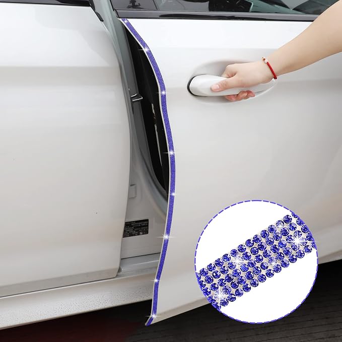 TOMALL Bling Car Door Guard Crash Bumper Crystal Anti-Scratch Strip Sticker Crystals Car Door Bumper Protector Accessory DIY for Interior and Exterior Decoration Styling Accessories Blue