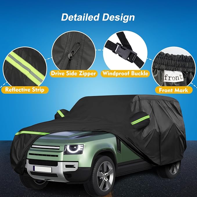 QUNSUNUS Car Cover for Land Rover Defender 110 2020-2025 with Cotton Lining | Waterproof Outdoor All-Weather Heavy 420D Defender 110 Car Cover, with Zipper and Straps, for Dust, Sun, Wind Protection