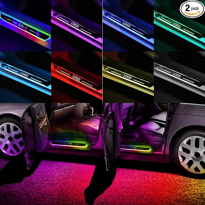 Led Door Sills for Car Magnetic, Personalized Custom Text Logo Car Door Lights, 7 Colors/28 Modes Auto-Sensing Led car Door Sill Lights, Wireless Car Pedal Lights