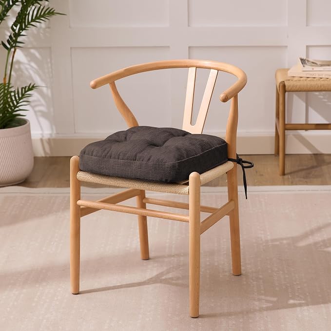 IASEAHK Chair Cushions for Dining Chairs, Dining Chair Cushions, Tufted Indoor Chair Pads with Ties & Non Slip Backing, Seat Cushions for Kitchen Chairs 16.5” x 16.5” x 3.5”, Set of 4, Brown