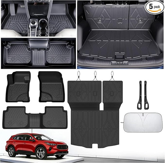 Floor Mats for Ford Escape 2020-2023 2024 2025 2026 (Not for Hybrid), All Weather Protection Custom Floor Mats Trunk Cargo and Car Windshield Cover Set for Car Accessories,Car Floor Liners Set