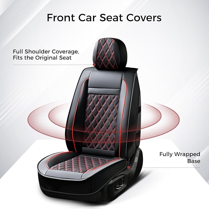 Huidasource Car Seat Cover Universal Fit for Most Cars, Vans,Trucks,SUVs, Seat Covers Nappa Faux Leather, Car Seat Covers Protector Front ＆ Split Bench Rear Velcro Adjustment (Full Set/Black&Red)
