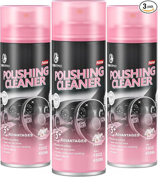 DONKEYPRO Car Interior Cleaner, Polishing Cleaner Detailer Spray for Vehicle Detailing, 450ml Aerosol 15 fl oz with Iron Can (3-Pack)
