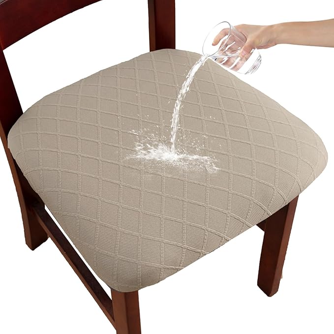 Waterproof Chair Seat Covers Set of 6 for Dining Room, Stretch Removable Washable Dining Chair Seat Slipcovers for Home, Restaurant, Banquet,Kitchen Chair Seat Cushion Protector(Khaki, Small)