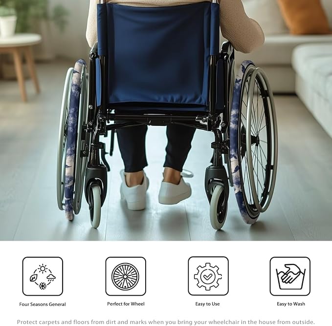 Tie Dye Butterfly Wheelchair Wheel Covers 2 Pack Wheelchair Tyre Covers Neoprene Wheel Cover for Transport Wheelchair Wheels, 24 Inch