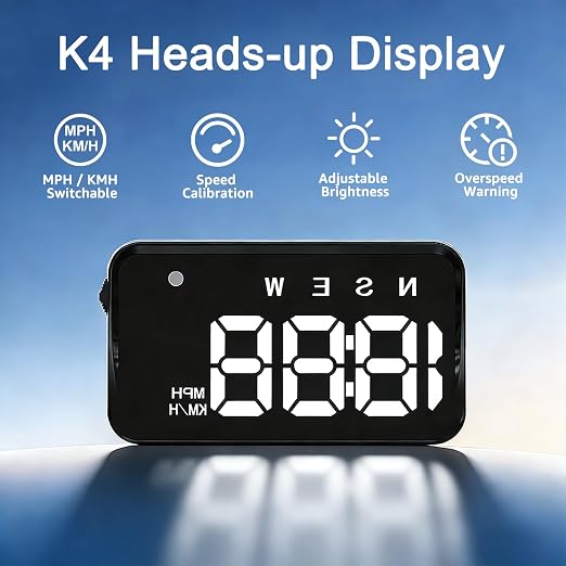 Heads up Display for Cars Windshield, Car HUD Display, HUD for Cars | USB Plug & Play, MPH/KMH Switch, Speed Calibration, Adjustable Brightness, Overspeed Alert, Large Font Display