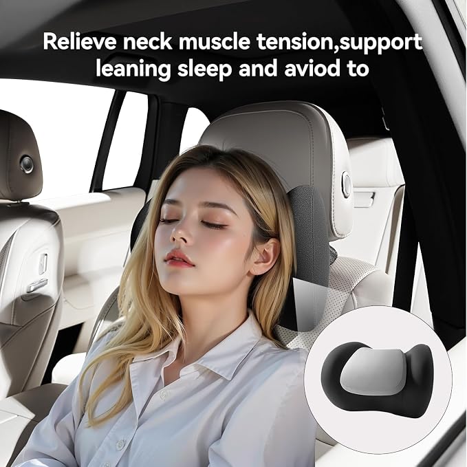 BABUR 100% Memory Foam Neck Pillow, Ergonomic Headrest for Car Seat | Driver Neck Pain Relief, Adjustable Buckle, Universal Car, Office Chair, Soft Breathable, Removable Cover, Machine Washable