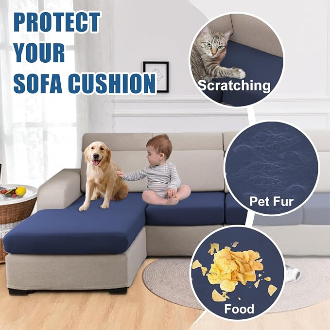 Waterproof Couch Cushion Covers 2 Seat Covers, Stretch Individual Seat Covers for Sectional Sofa, Reversible Couch Sofa Protector Covers for Kids Pets (2-Piece Loveseat Cushion Cover, Navy)
