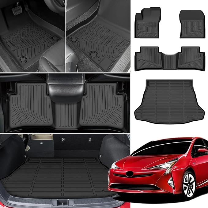 Floor Mats for Toyota Prius 2016-2022(NOT for Prius c & Prius v) | Front Rear Mats & Cargo Liner, TPE Non-Slip Waterproof Summer Winter Car Accessories
