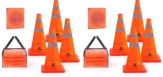 RoadHero 18 Inch 8 Pack Collapsible Traffic Safety Cones, Multi Purpose Pop-up Cones with Reflective Collar for Road Safety, Orange Cones for Driving Training, Parking Lots