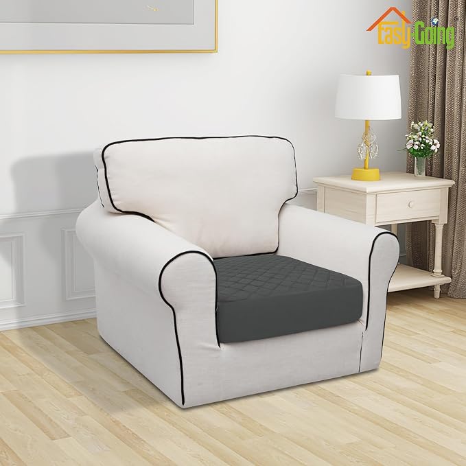 Easy-Going Waterproof Chair Cushion Cover, Non-Slip Leakproof Sofa Seat Cushion Slipcovers, Quilted and Stretch Furniture Protector for Dogs, Pets (1-Piece Chair Cushion, Dark Gray)
