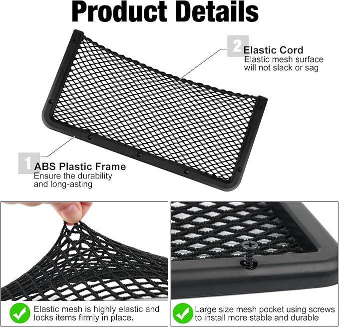 ABS Plastic Frame Automotive Cargo Nets Car Net Pocket Phone Car Mesh Net Holder RV Storage Boat Cargo Pocket Organizer Framed Mesh Net Pocket with Screws for Auto RV Net(4, 16 x 8 Inch)