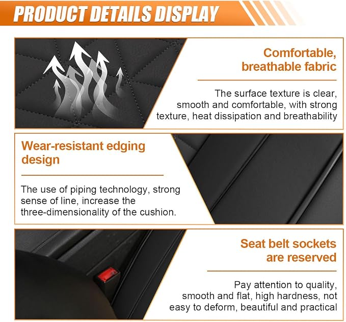 2PCS Luxury Faux Leather Car Seat Cover, Car Seats Cushion, Black | Anti-Slip Waterproof Universal Front Bottom Seat Protector with Storage Pocket for Sedans, SUVs, Trucks, Triangular Pattern