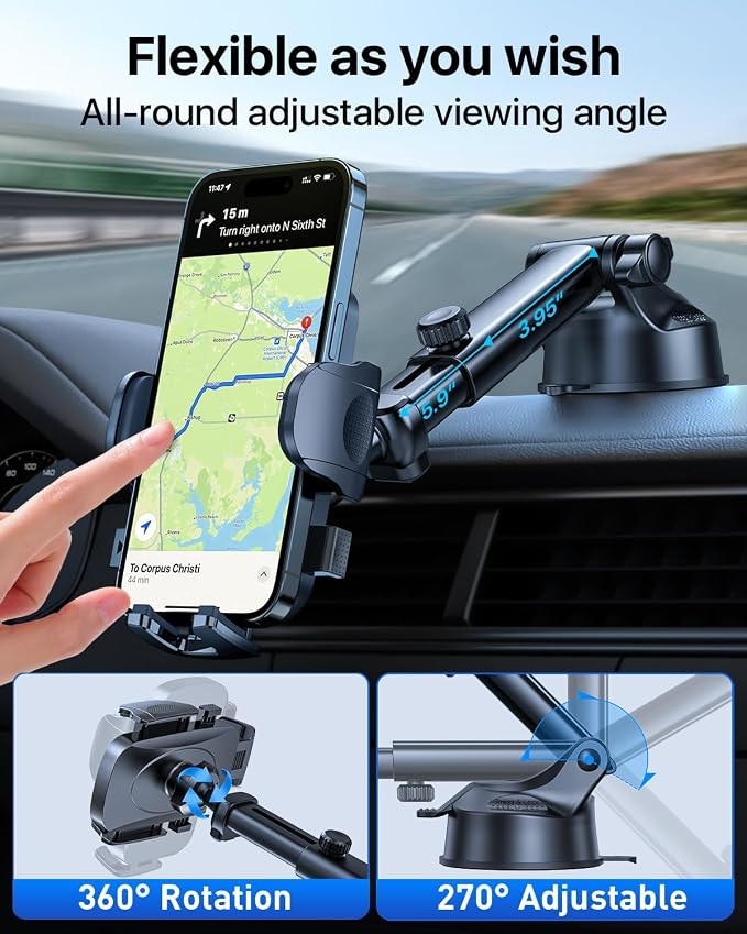 【Upgraded Strongest Suction & Pro Military-Grade】Ultimate Car Phone Mount【360°Rotatable Suction】Cell Phone Holders Truck Stand for Dashboard Windshield Vent for iPhone 17 Pro Max 16 Samsung,Navy Blue