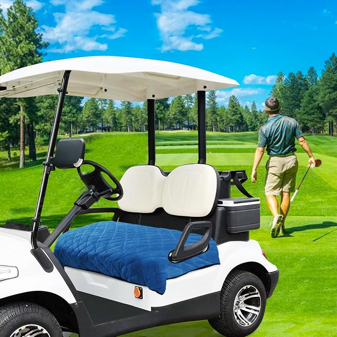 YOKYHOM Golf Cart Seat Covers, Thickened Short Plush Seat Towel Blanket with Non-Slip Backing, Soft & Heavy Duty, Fits Most 2 & 4 Passenger EZGO Yamaha Club Car, 51"x30.5", Deep Blue