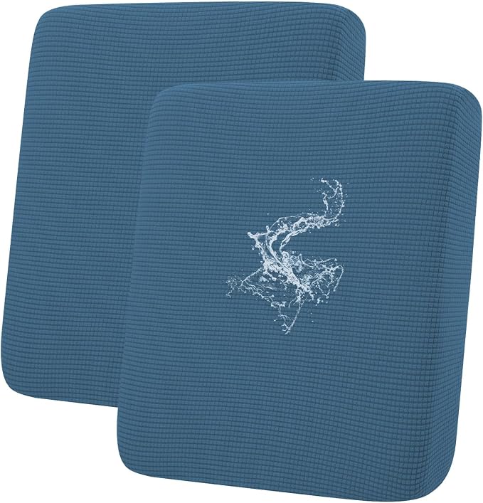hyha Waterproof Couch Cushion Covers for Pets, Non Slip Sofa Seat Cover for Dogs Washable, Soft Thick Stretch Jacquard Fabric, Sofa Slipcovers with Elastic Bottom (2 Pieces, Blue)