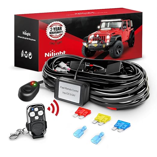Nilight Remote Wiring Harness for LED Light Bar Wireless Strobe Flash Work Driving Lights 12V 20A 14AWG Remote Controller On Off Switch Waterproof Power Relay Blade Fuse-1 Lead