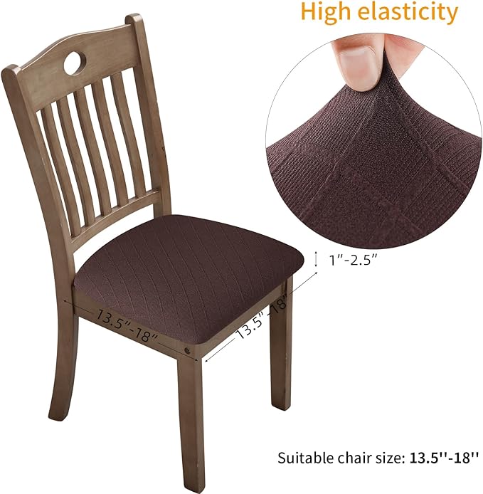 Fuloon Stretch Chair Seat Covers 6 PCS, Removable Washable Dining Chair Covers Anti-Dust Dining Room Seat Cushion Slipcovers (6, Chocolate)