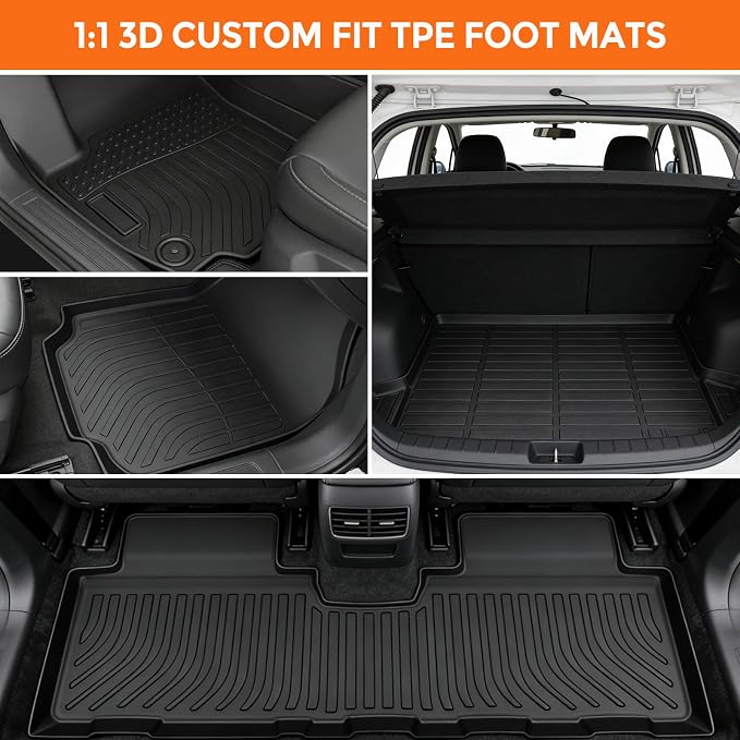 Floor Mats for GMC Terrain 2018-2024, Custom Fit Heavy Duty TPE Protection | Waterproof Non-Slip Black Car Liners for Front & Rear (Two-Row Floor Mats & Cargo Liner)